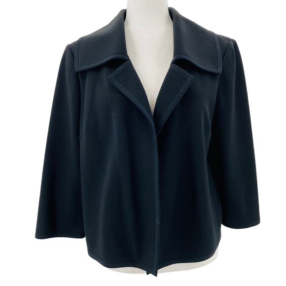 St John Black Knit Cropped Long Sleeve Luxury Designer Swing Jacket Blazer 12 - Picture 2 of 15